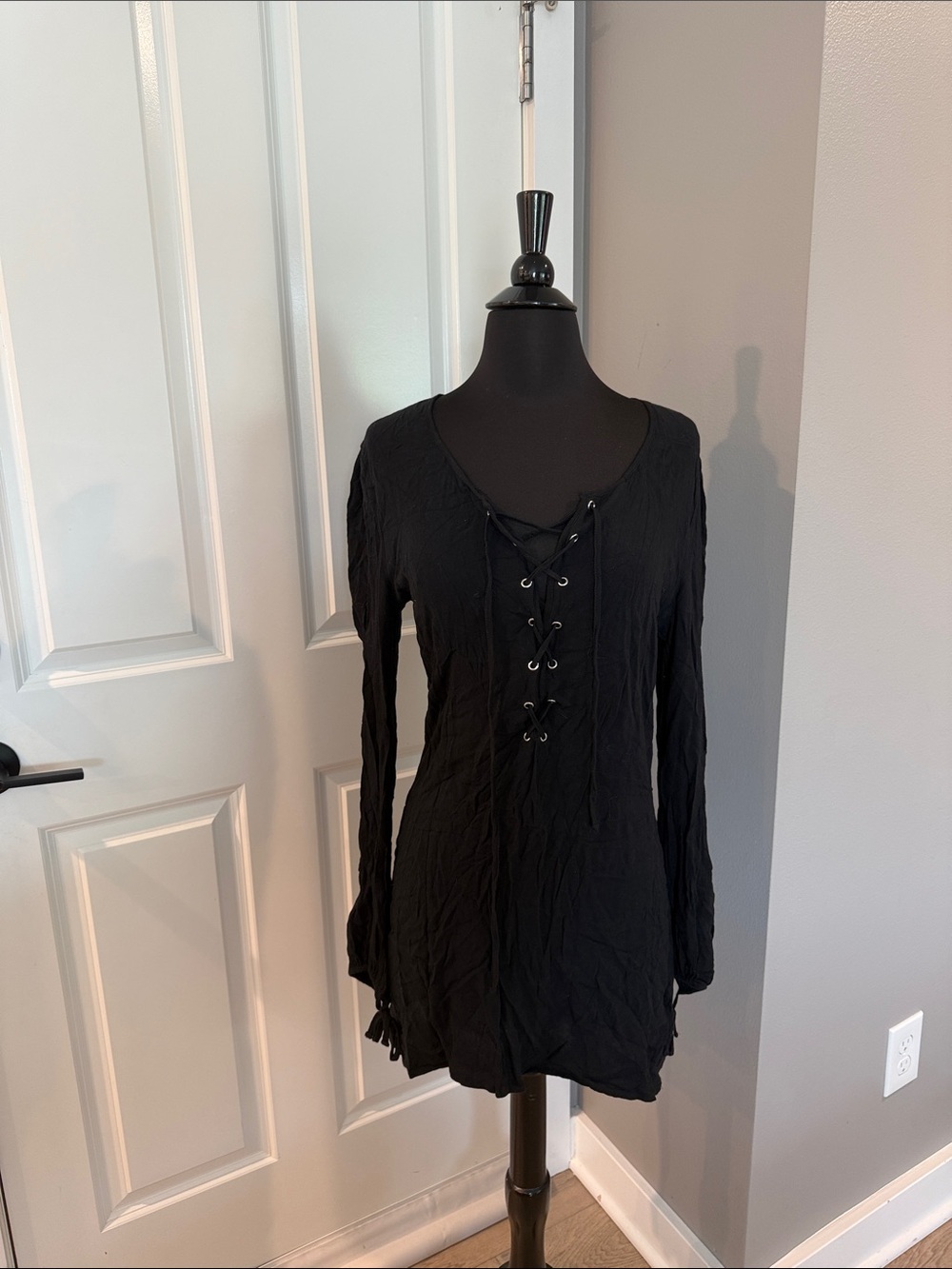 Kendall & Kylie Black Lace-Up Long Sleeve Dress